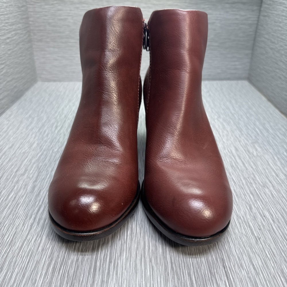 b.o.c Brown Leather Ankle Boots Women's 7M Cognac Buckle Block Heel Zip Booties‎